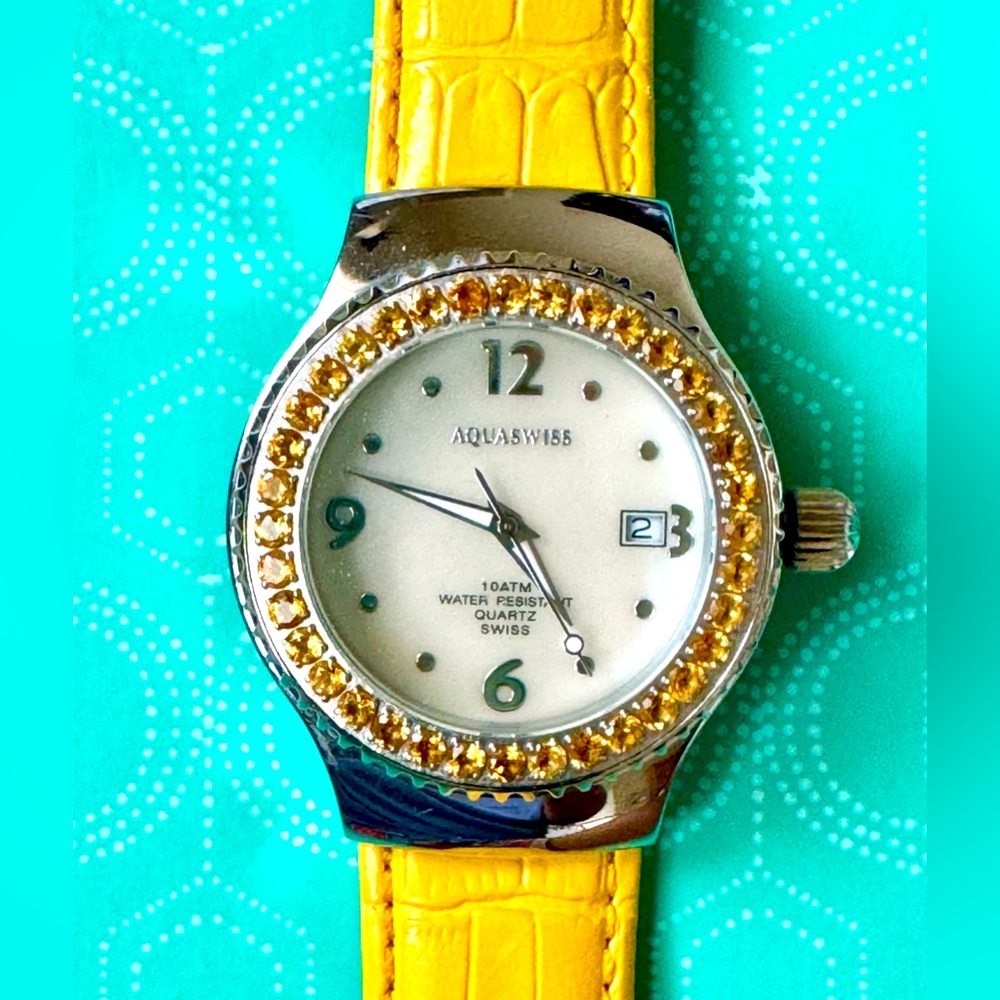 AquaSwiss Watch Swiss Quartz Movement with Yellow Citrines - Picture 2 of 9